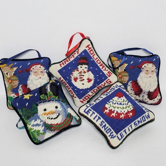 Vintage Other - Vintage Needlepoint Mini Christmas Tree Pillow Ornaments Hanging Door Knob Decor